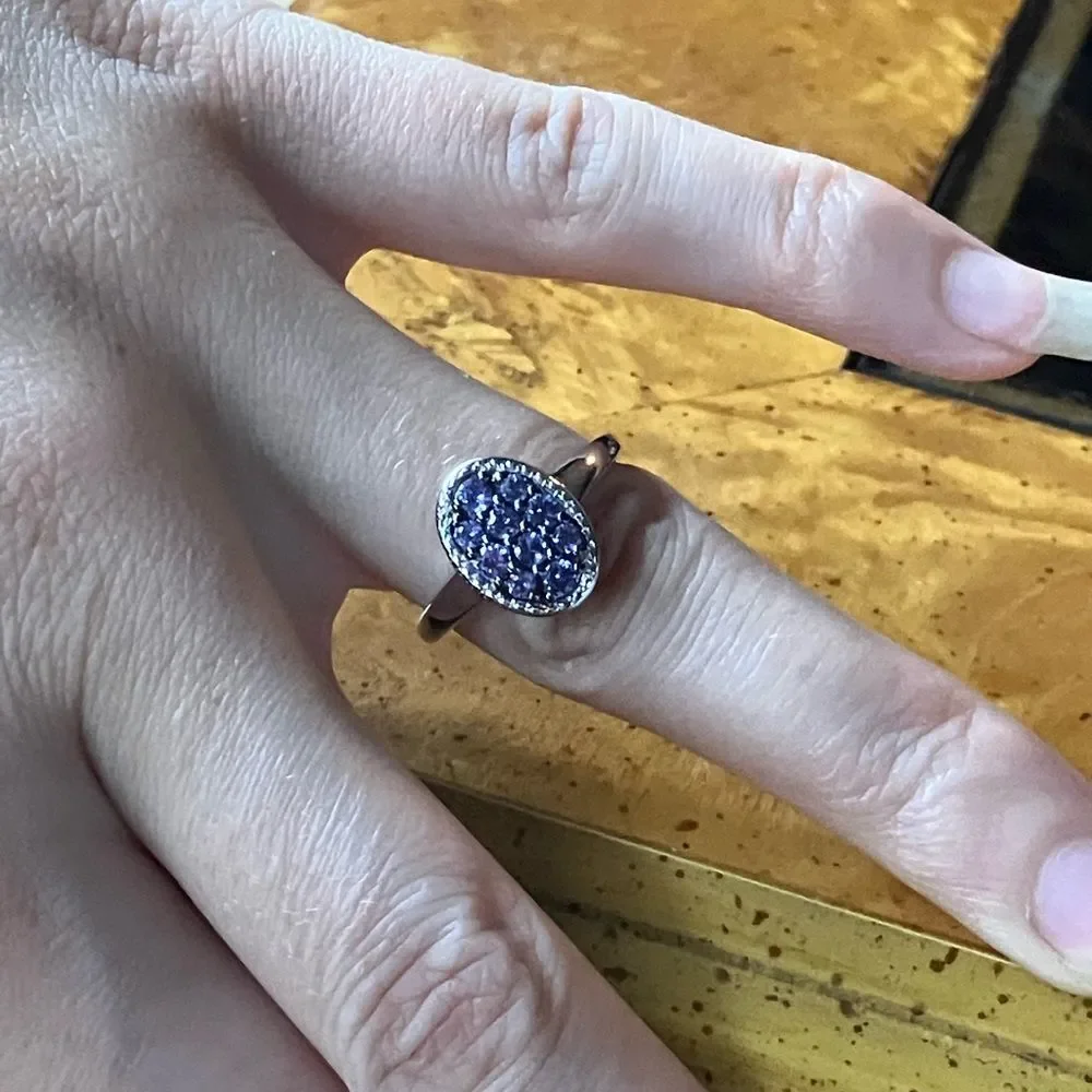 Natural Tanzanite Sterling Silver Cluster Ring Size 8
